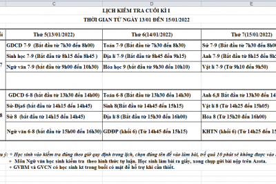 LỊCH THI CUỐI HK I